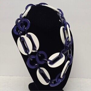 Rara Avis Iris Apfel Navy & White Acrylic Chain Statement Link Necklace